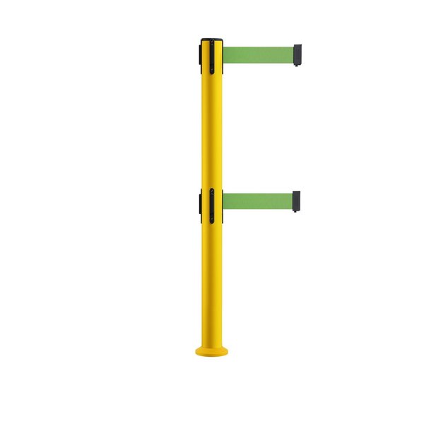 Montour Line Stanchion Dual Belt Barrier Fixed Base Yellow Post 7.5ftLt Grn Belt MSX630DF-YW-LGN-75